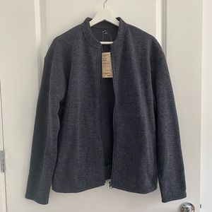 Muji Men’s Knit Fleece Zip Up Jacket, Dark Grey